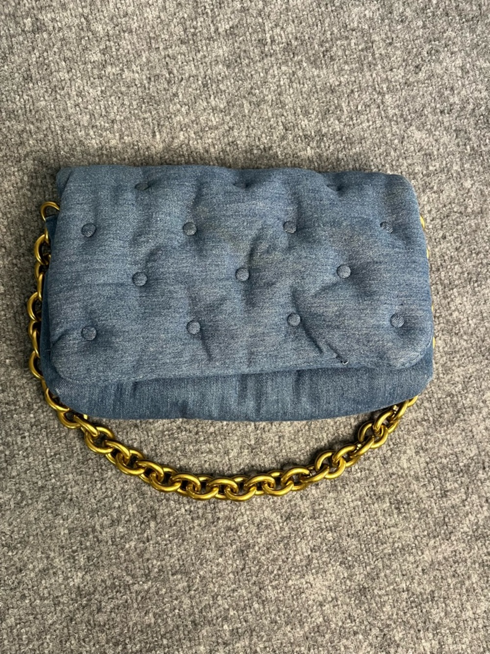 Zara Denim Quilted Shoulder Bag with Gold Chain Strap